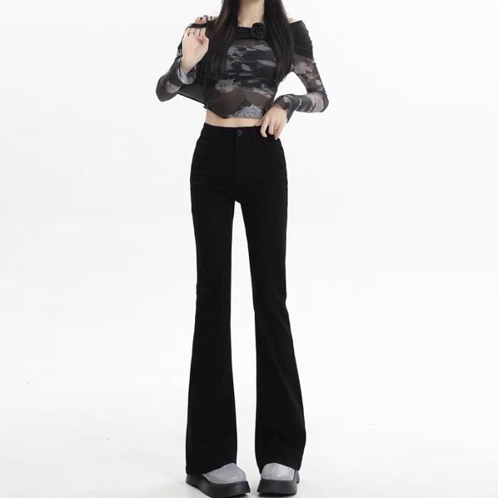 Women s Black High-Waisted Micro Flare Jeans - Slimming & Elastic for Spring 2026 M