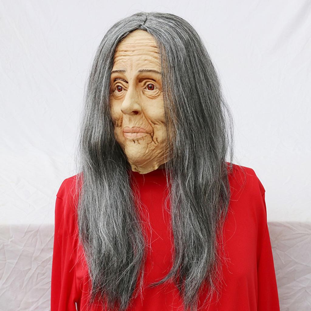 Old Woman Mask Halloween Creepy Wrinkle Face Mask Latex Cosplay Party Props