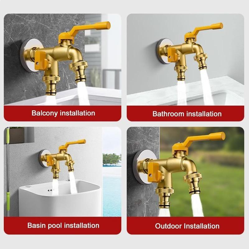 Garden Hose Brass Tap Faucet Adapter One Into Two Out 4 Points Irrigation Joint Outdoor Courtyard Double Water Flower Faucet
