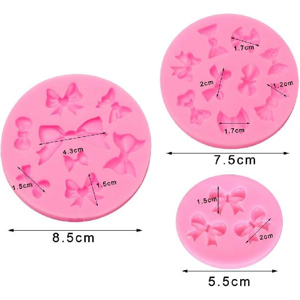 3 Pack Bows Silicone Mould, Bow Fondant Sugar Mould Craft Molds for Birthday Wedding Party DIY Cake Decorating Mold