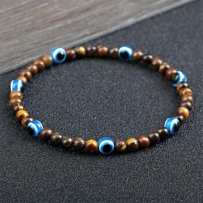 Bracciale Turco Blu Occhio Maligno Perline Mini 4mm Pietra Naturale Occhio di Tigre Pietra Lavica Braccialetti Portafortuna per Donna Uomo Gioielli Pulseras Homme