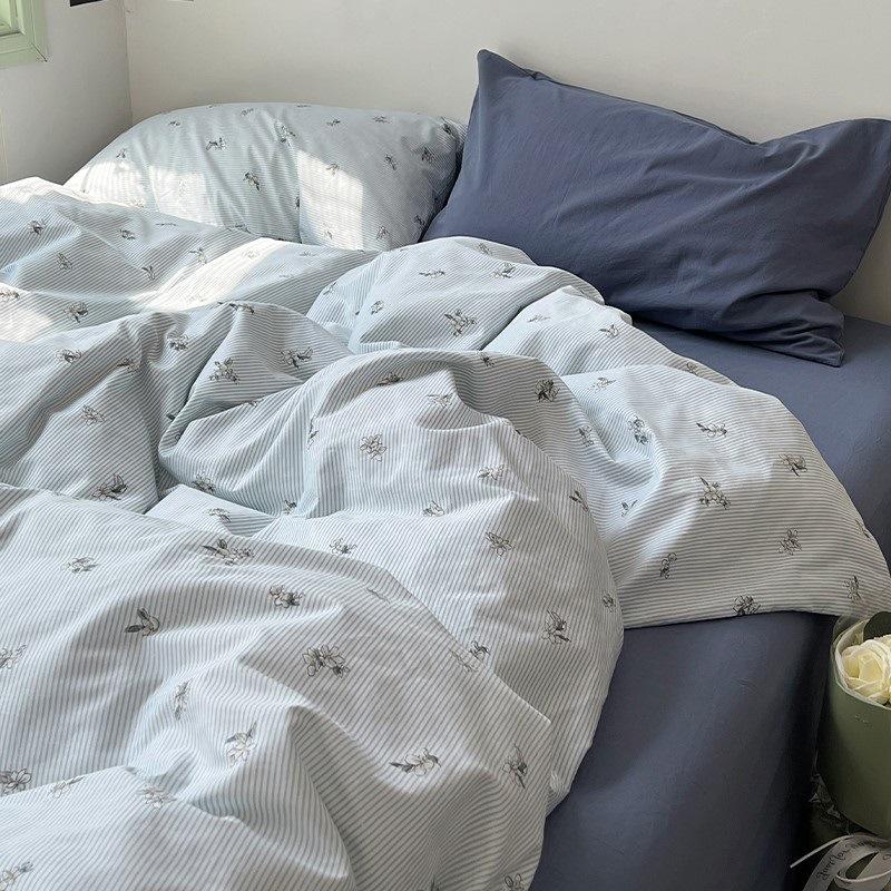 Sada povlečení z čisté bavlny, čtyřdílná sada z čisté bavlny, prostěradlo z čisté bavlny, povlak na přikrývku, sada tří dílů