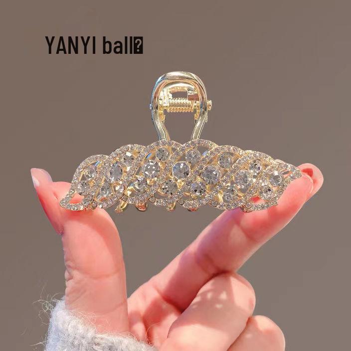 Gun Black Rhinestone Hair Claw Clip - Elegant Medium Shark Clip