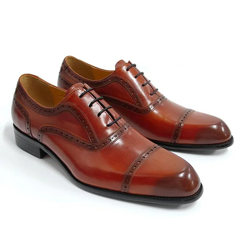 Fashion Classic Office Men Shoes Pure Handcrafted Lace-Up High Grade Cowhide Leather Formal Dress Wedding Party Shoes Ideal For Business