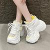Fashion 10CM Chunky Leather Sneakers Summer Lace-up Casual Vulcanized Shoes Woman High Platform Breathable Hollow Mesh Sport Dad Shoes