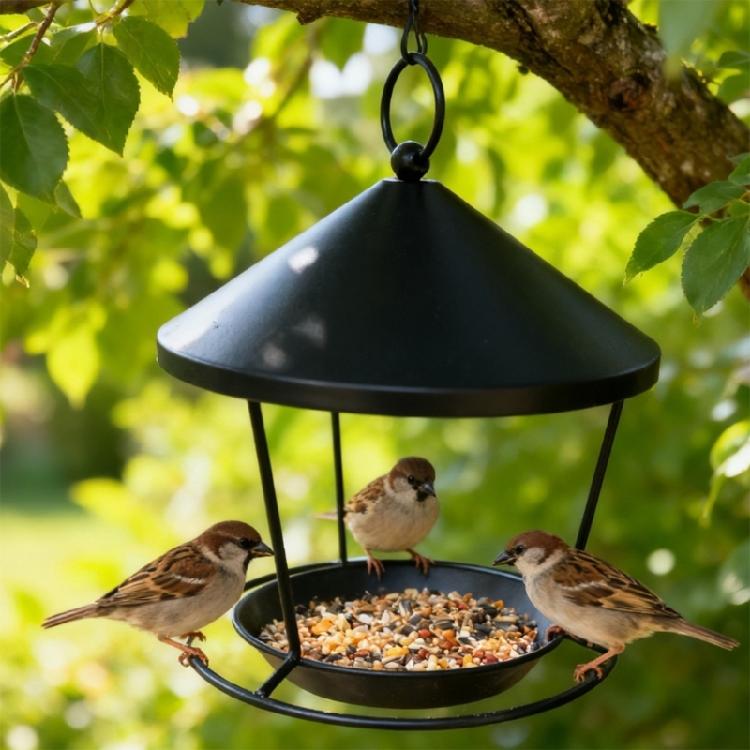 Decorative Iron Hanging Bird Feeder For Garden Ornament Large Capacity Rusts Resistant Outdoor Decoration