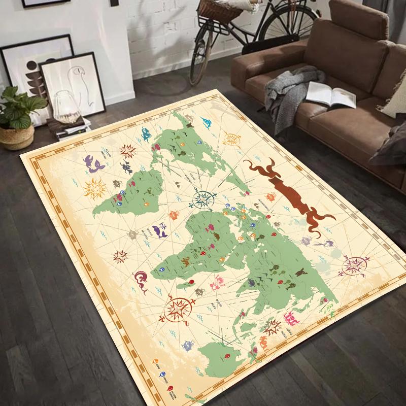 Vintage Weltkarte Teppich Kompassmuster Rutschfeste Teppichmatte für Wohnzimmer Heimdekoration Wohnzimmerdekoration Schlafzimmer