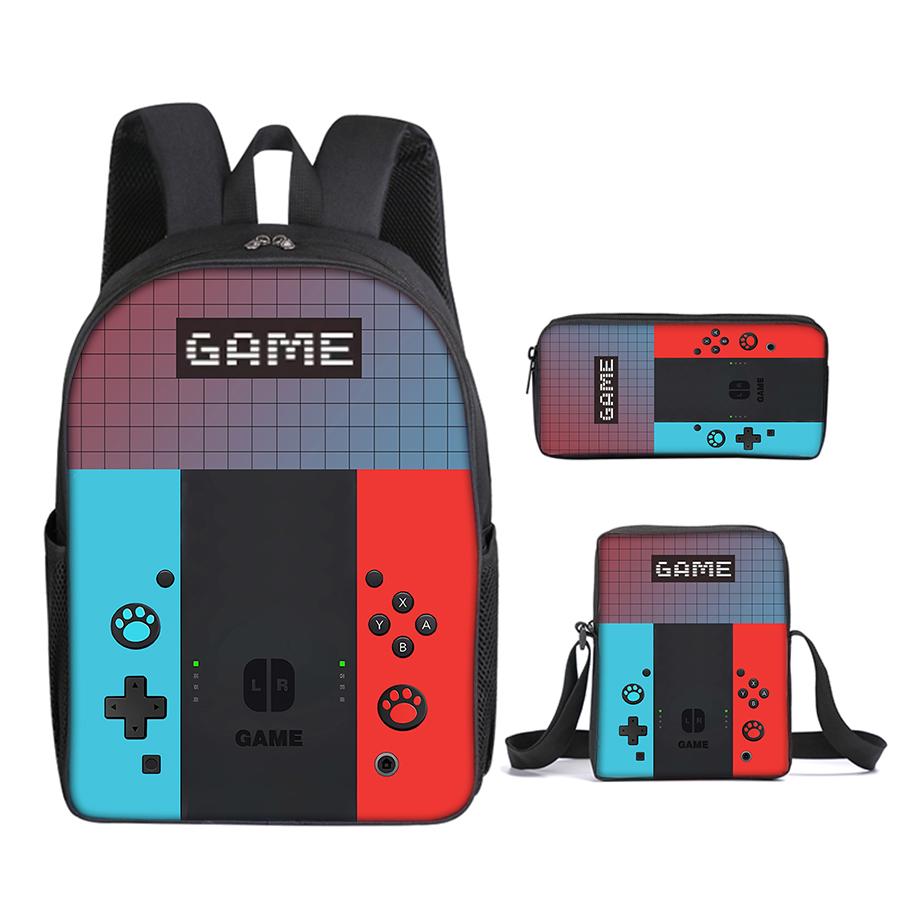 Ensemble de 3 pièces Sac Messager pour Console de Jeux, Trousse à Crayons, Sacs d'École pour Garçons/Filles Enfants Meilleurs Cadeaux Sac à Dos d'École Dessin Animé