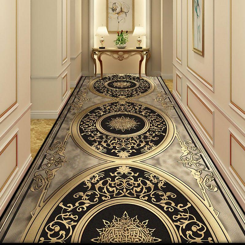 European Golden Long Corridor Carpet Luxury Decoration Home Stairs Runner Non-slip Rugs Villa Lobby Entryway Mat Customizable