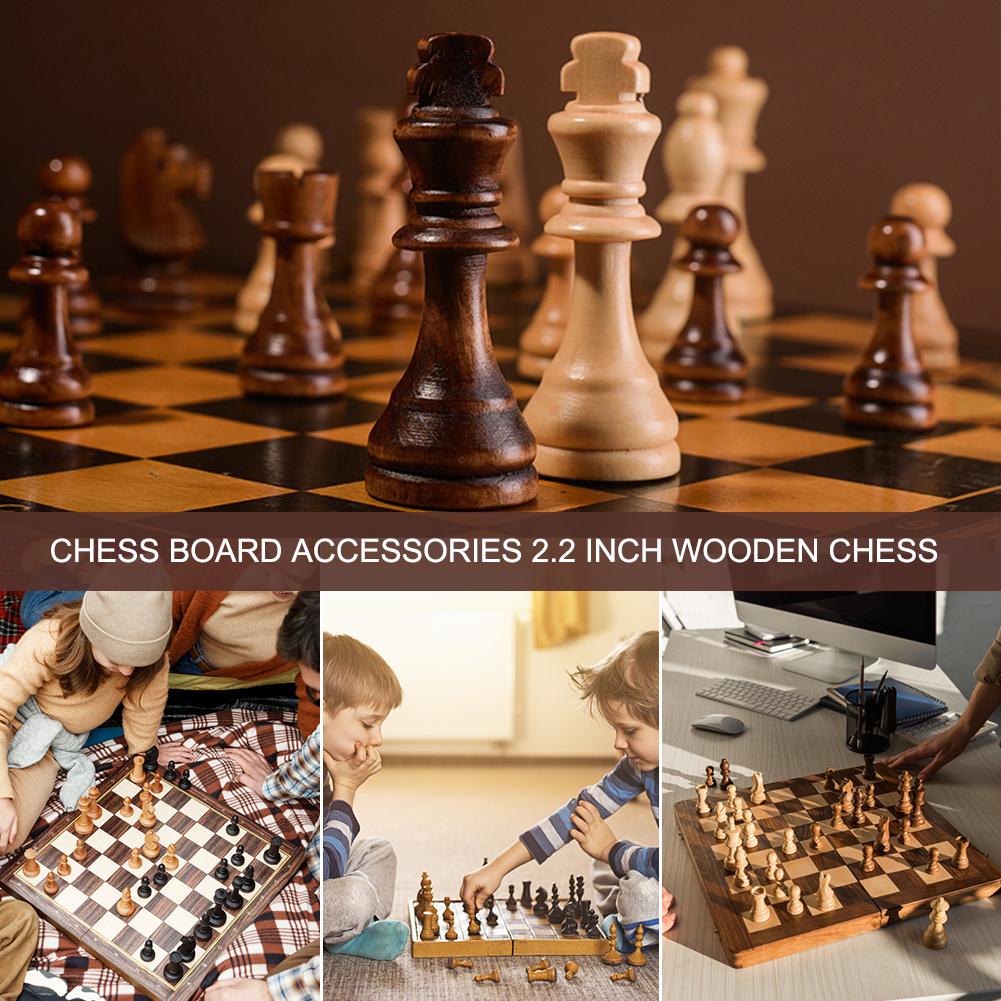 32pcs Wooden Checkers Standard Tournamen Staunton 2.2in King Figures Chess Game Pawns Figurine Pieces Chess Pieces Only No Board