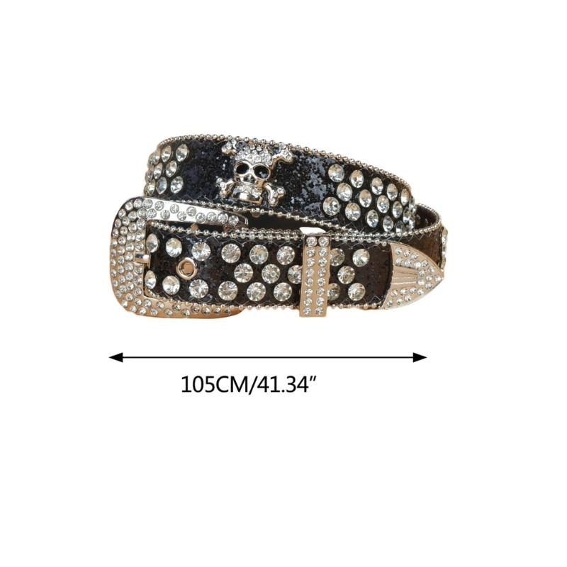 Steampunk Rhinestone Belt Women Waist Belt Western Cowgirl Skull Studded PU Leather Belt for Teenager Girl Female Male