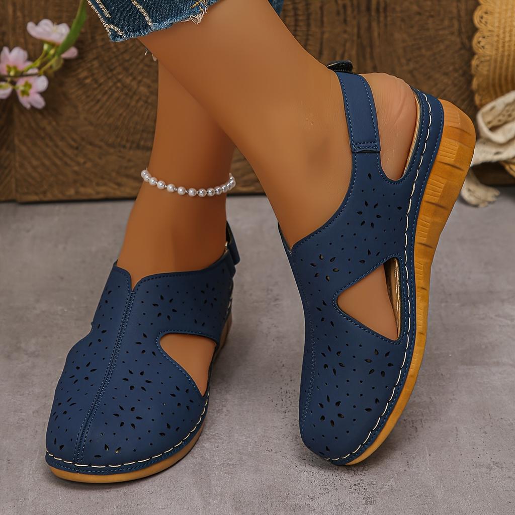 Women'S Stylish White Wedge Sandals with Cut-Out Design, Round Toe & Ankle Strap - Comfortable PU Cover Casual Shoes for Parties Wedge Sandals