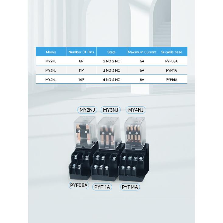 5pcs MY2NJ MY3NJ MY4NJ Power Relay 12V 24V DC / 110V 220V 380V AC DPDT DIN Rail Mount with Socket Base Industrial Control Relay Relays 5