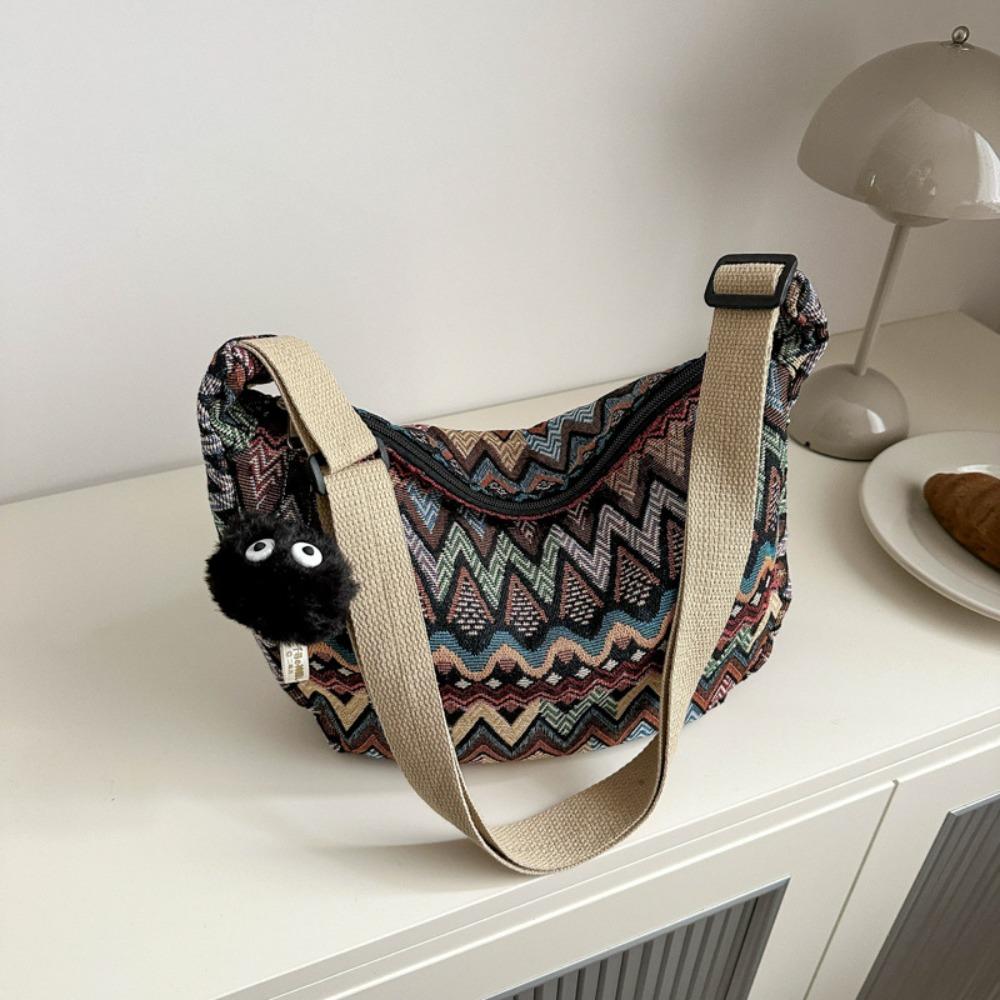 Large Capacity Canvas Bag Trendy Retro Shoulder Bag Casual Commuting Bag Party