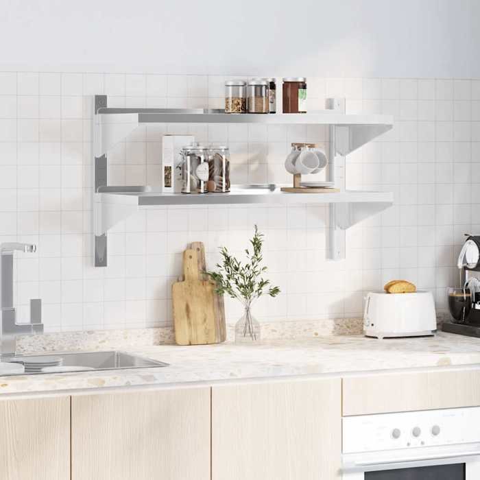 VidaXL 2-Tier Wall Shelf 100x40x60cm Silver Stainless Steel, Floating Shelf, Wall Display Shelf, 30309