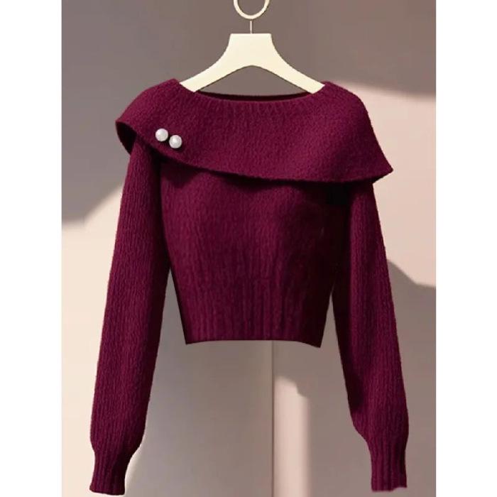 2024 Autumn/Winter High-End Black Tea Style Knitted Sweater - Slim Fit