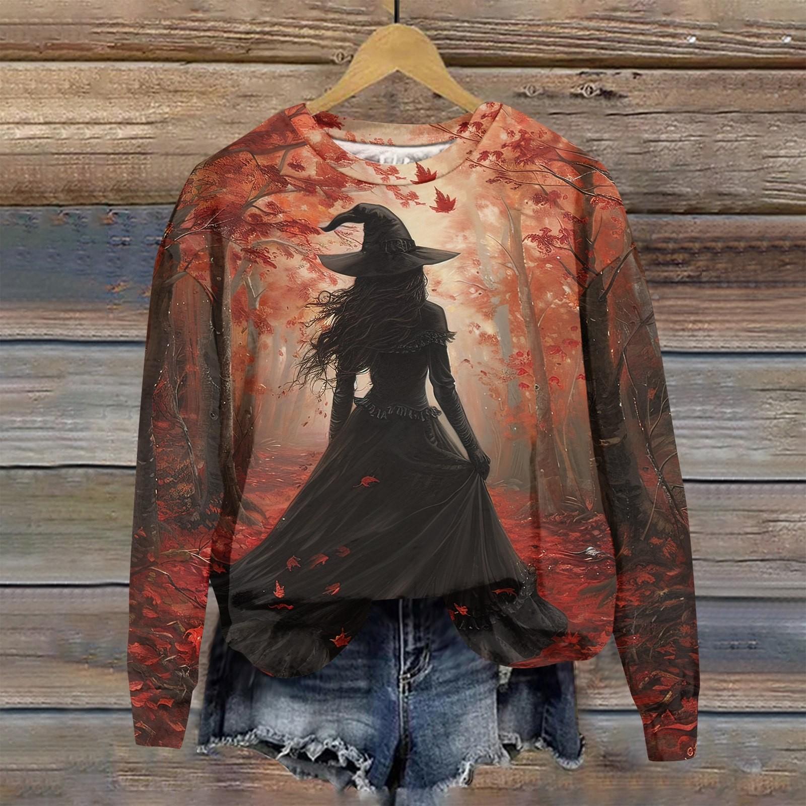 Женская мода повседневная толстовка с капюшоном с длинным рукавом и принтом на Хэллоуин — фото 6