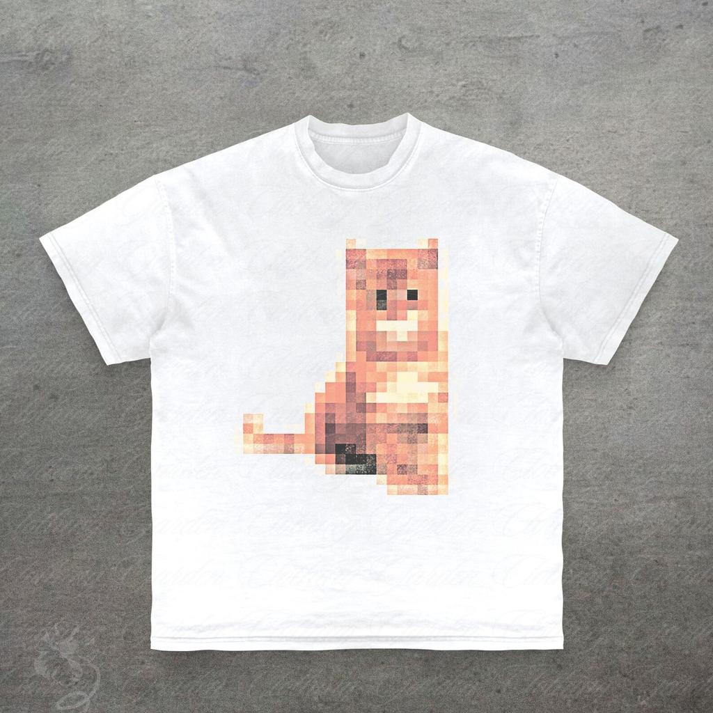 Pixel Cat Graphic Tee, Gifts For Cat Lovers, Cute Retro Gamer Cat T-Shirt for Men Women, Funny 8 Bit Cat Top, Funny Gamer Shirt Unisex