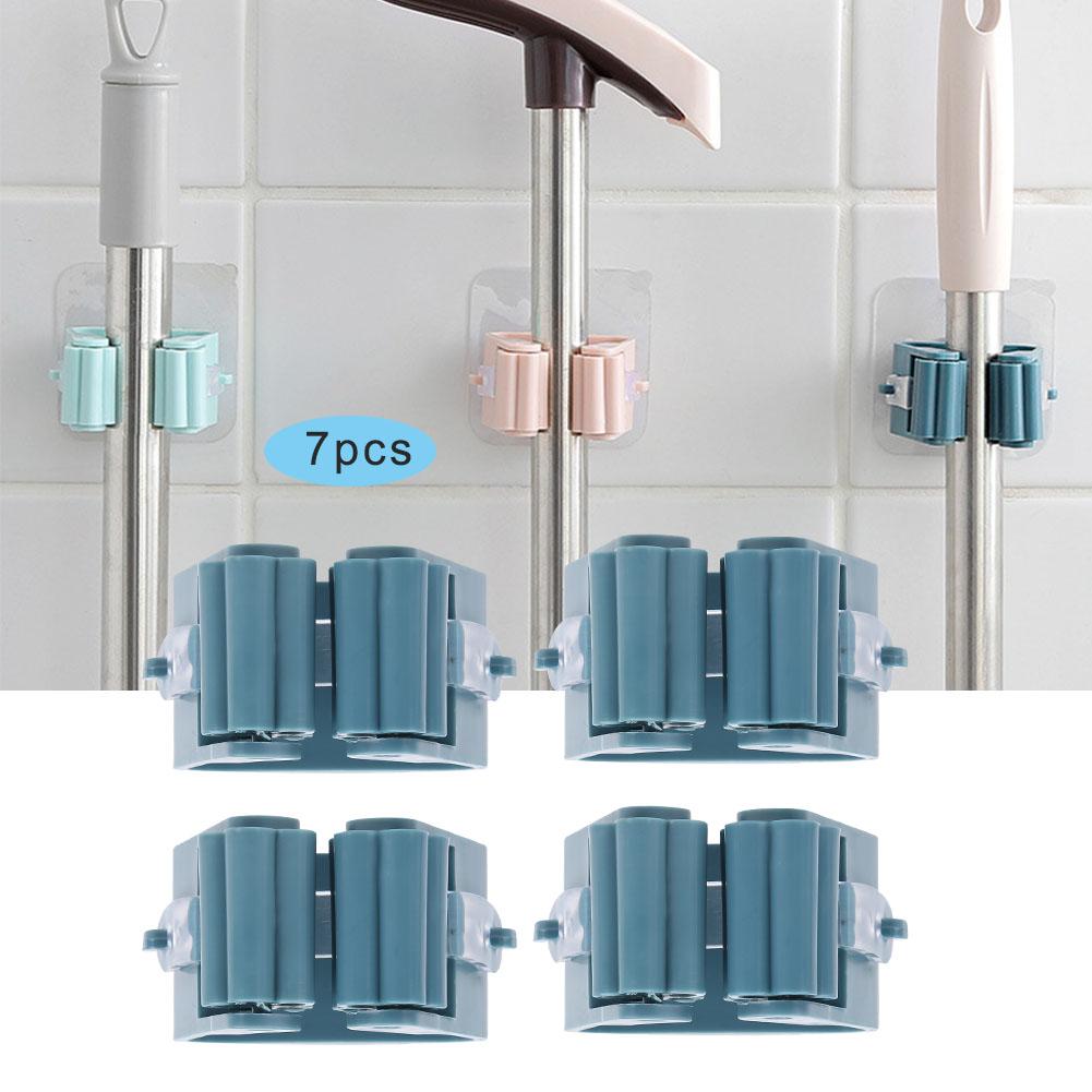 7Pcs Hanging Mop Rack Seamless Paste Clip Bathroom Hook Broom Hanger Without Punching for
