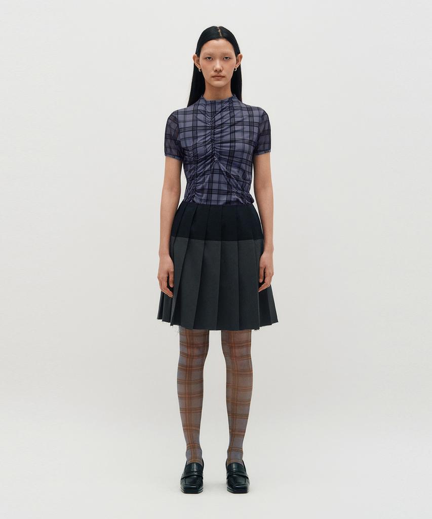 Kimjisu Raw Edge Color Block Pleated Skirt _ Navy