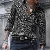 Mens Fashion Leopard 3d Print Casual Breathable Long Sleeve Shirt