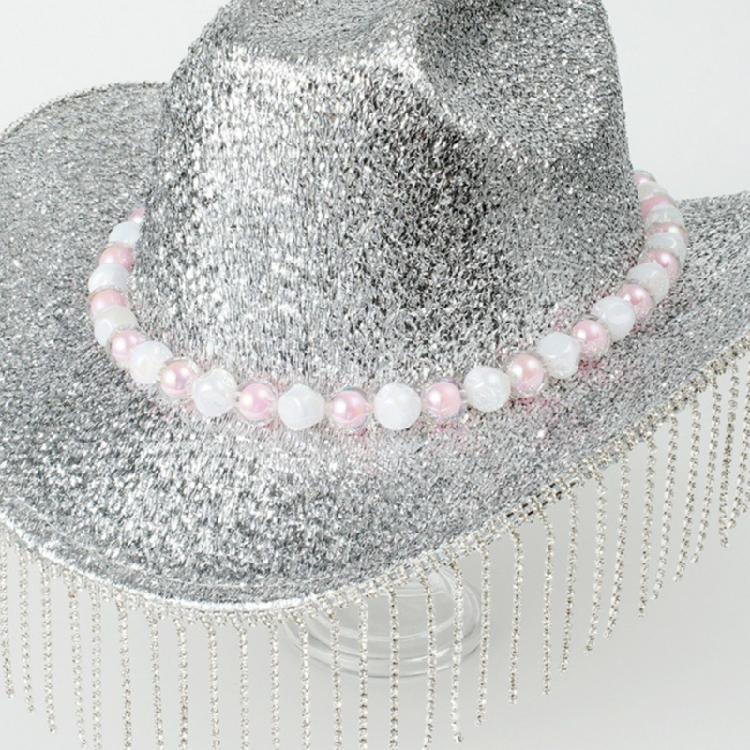 Hand Beading Diamond Tassels Hat Cowboy Hats for Carnivals Music Festival