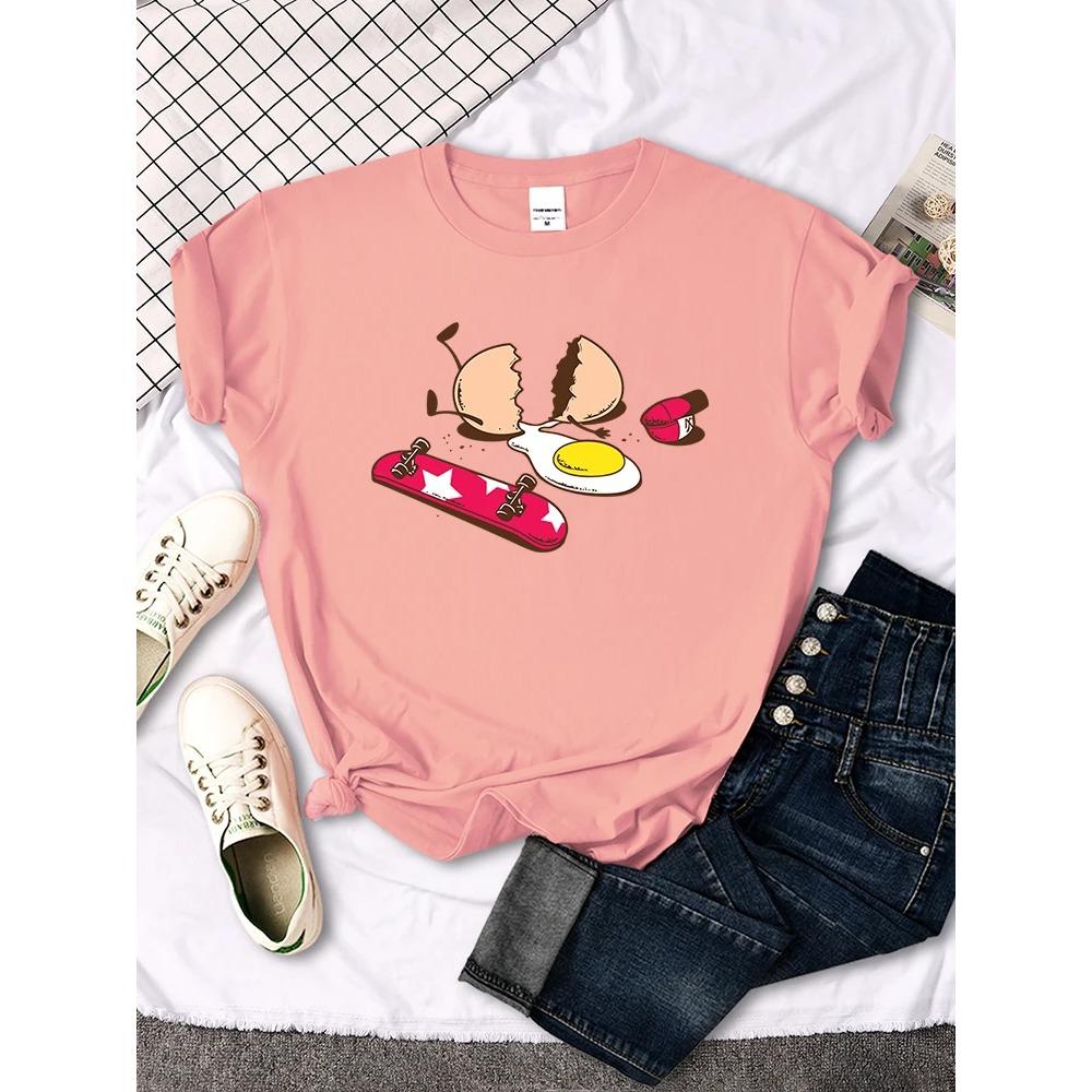 Short Sleeve Tops Funny Broken Egg And Skateboard Women Tshirt Korean Style Hip Hop TShirt For Women Harajuku Casual Clothes