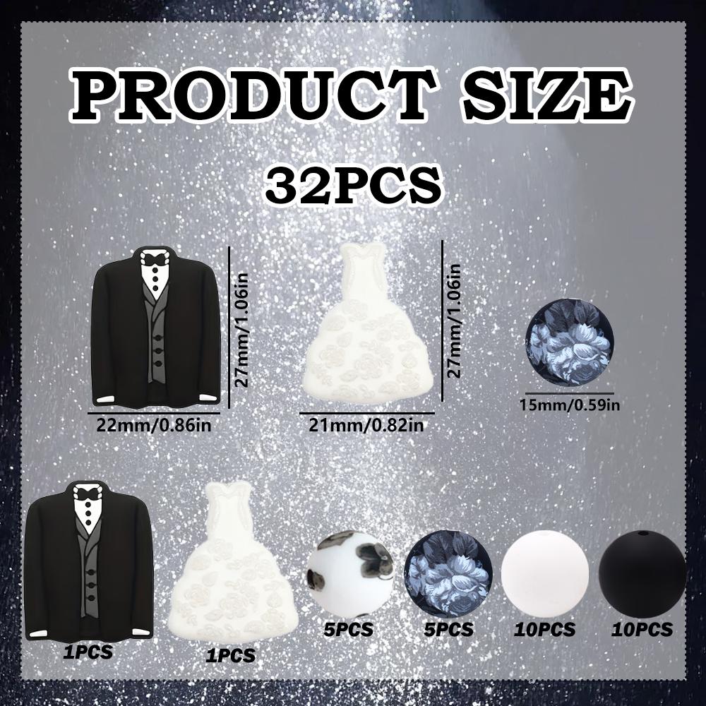 

32PCS full dress series silicone bead set, perfect for DIY handmade crafts such as keychains, necklaces, bracelets, etc