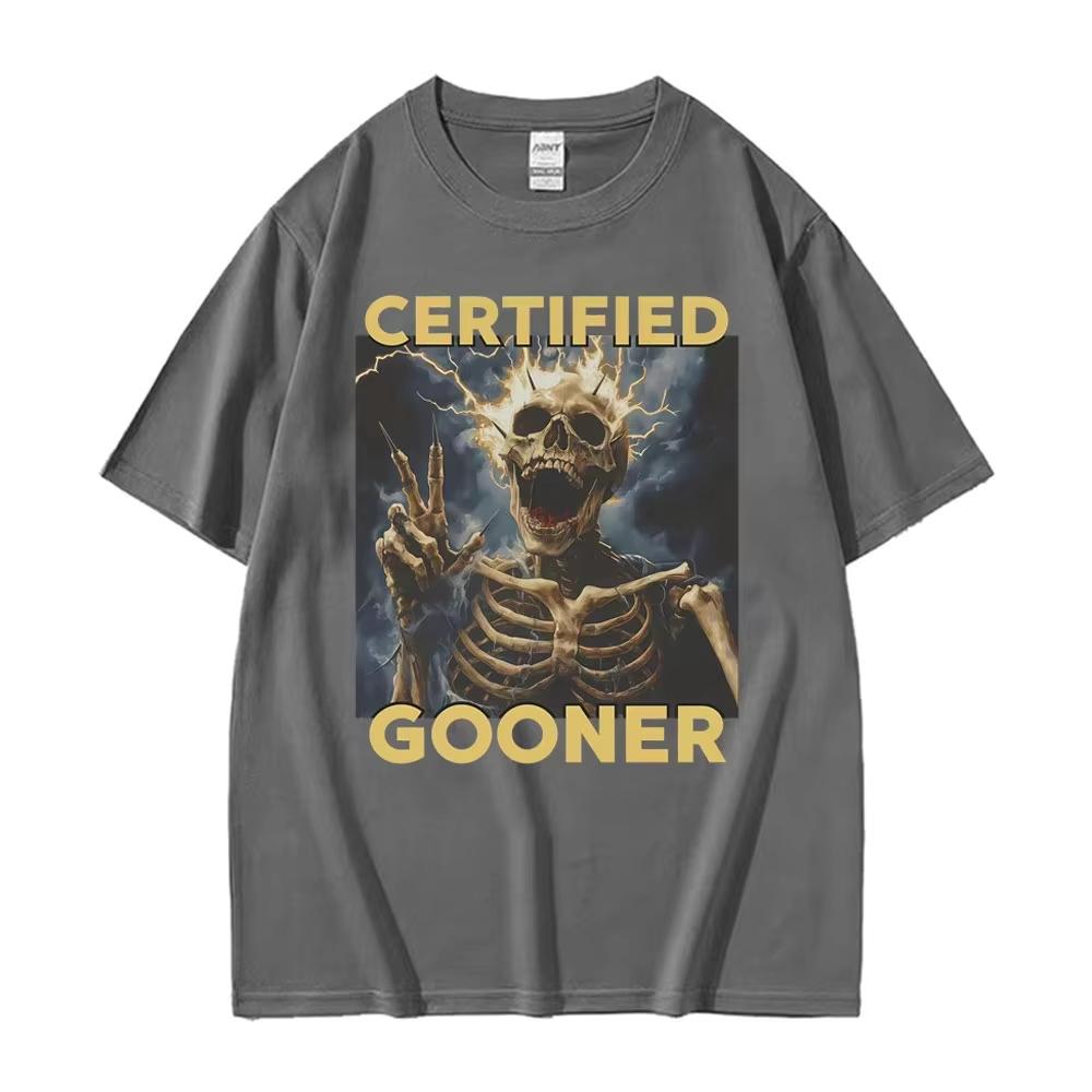 Divertente Maglietta Grafica Meme Scheletro Certificato Gooner Abbigliamento Vintage Gotico Umorismo Maglietta a Maniche Corte 100% Cotone Maglietta