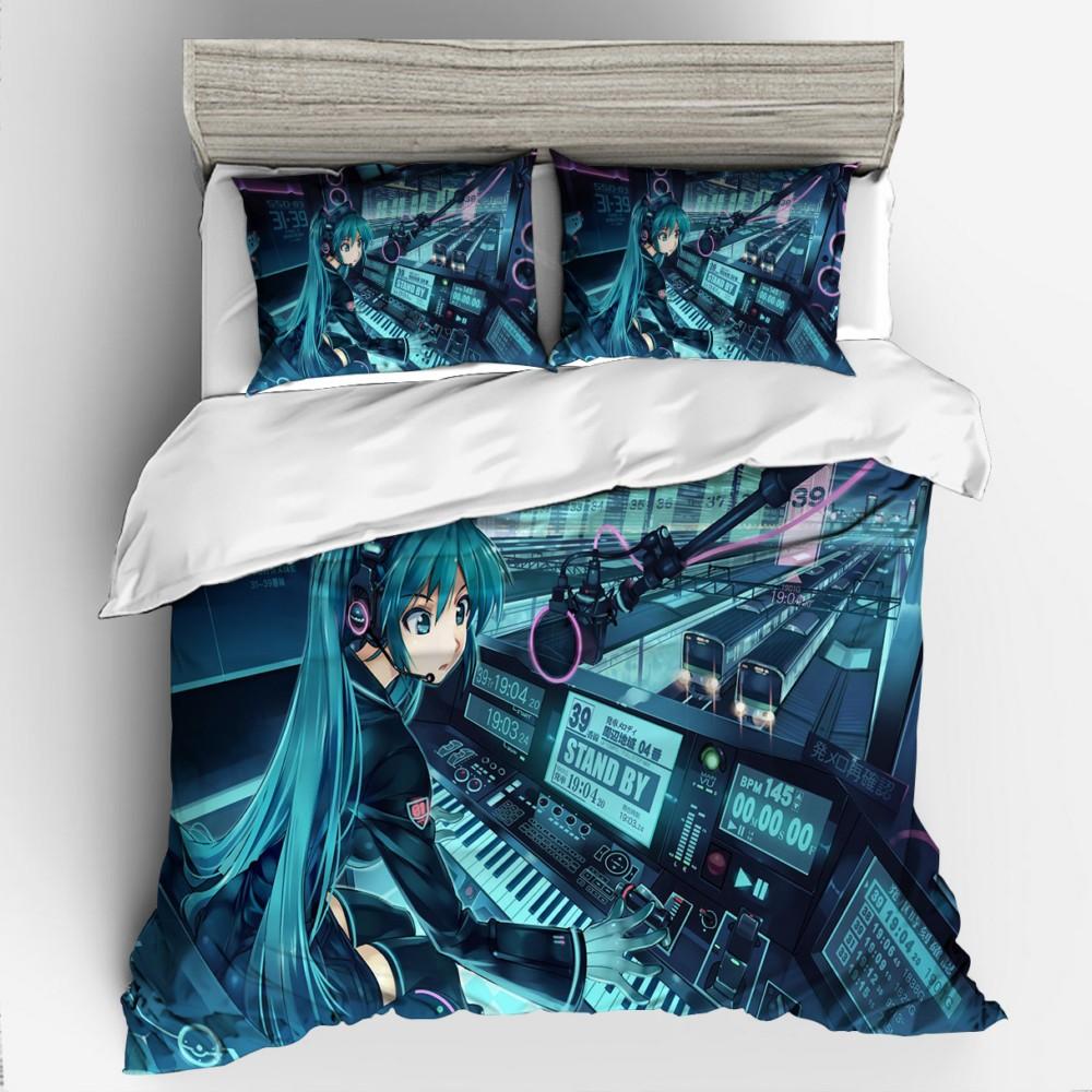 3D Digital Printing Animation Series Hatsune Quilt Cover Three-Piece Set Thickened