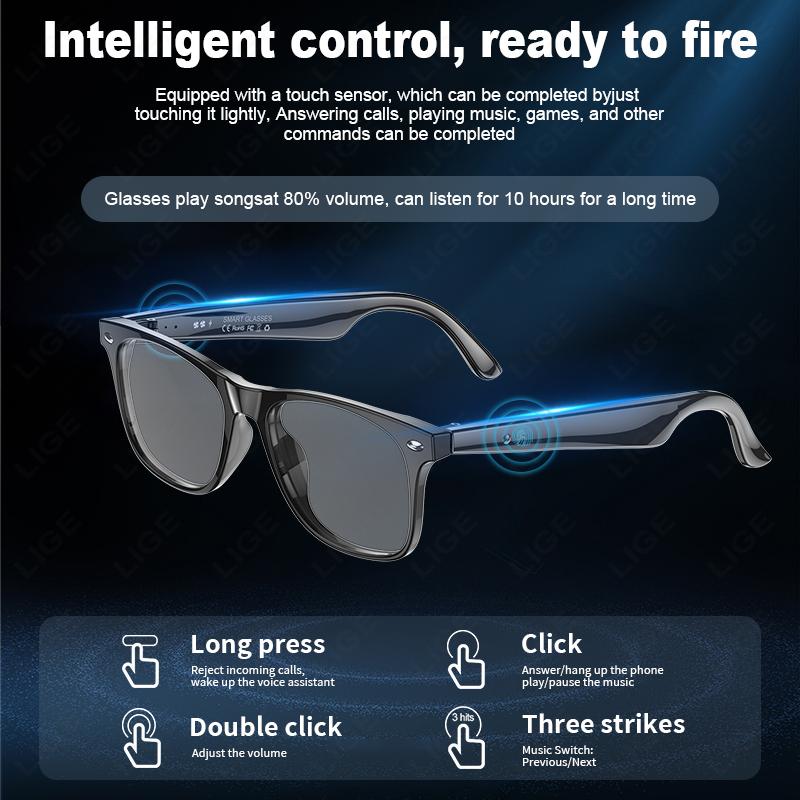 Smart Glasses Wireless Bluetooth Call Sunglasses Built-In Mic Speakers Touch Voice Assistant Intelnt Translation Glass