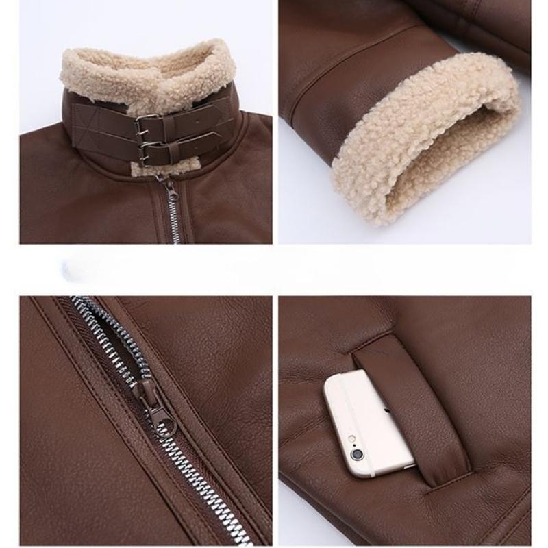 Girls' Casual Fleece-Lined Leather Jacket: Fashionable, Thick-Padded Outerwear for Kids for Fall and Winter