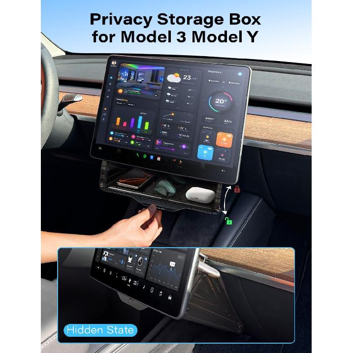Under Screen Storage Box Fit Model Y Juniper Model 3 Highland, Hiddenable Privacy Storage For Model Y 3 Accessories, Center Console Organizer For