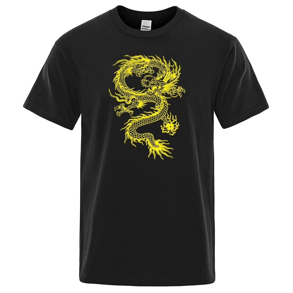 

Chinese Style Yellow Dragon Printing Mens T-Shirt Cotton Loose T-Shirt Cotton Unisex T-Shirt M