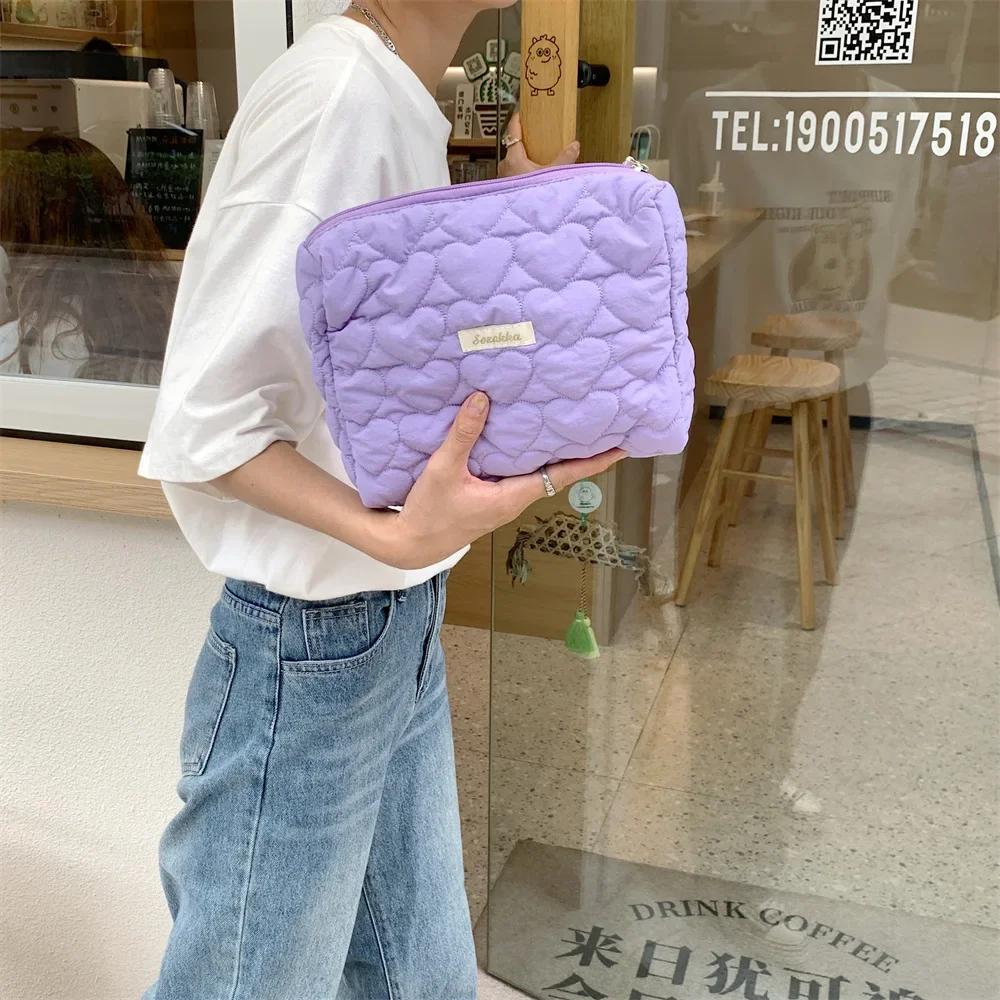 Sweet Flower Women's Quilting Cosmetic Bag Large Capacity Ladies Love Makeup Case Female Travel Storage Bags Clutch Handbags