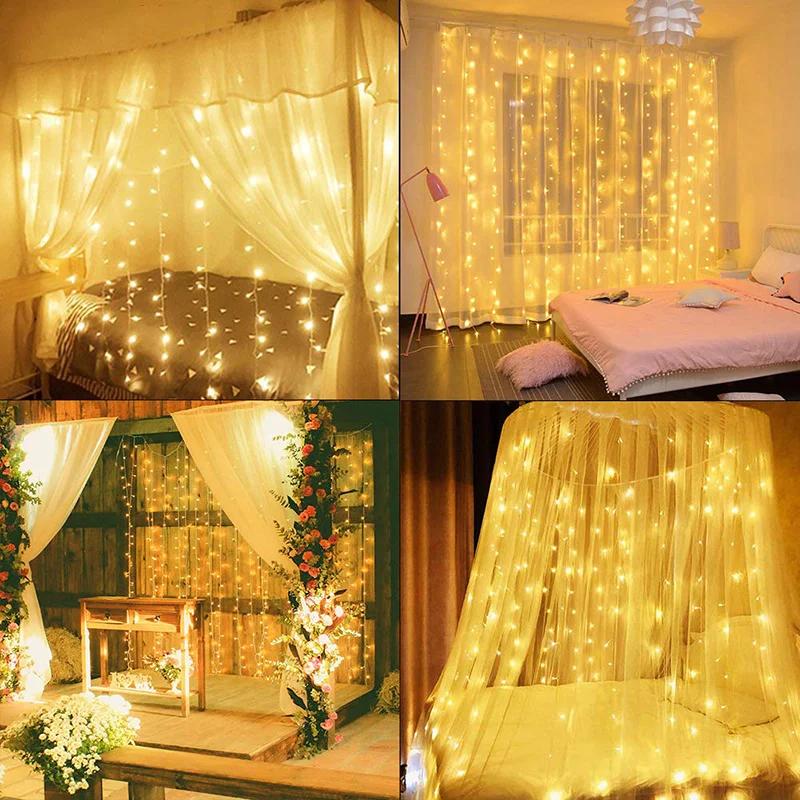 3M LED Curtain Lights USB Window Curtain Waterfall Fairy Light for Home Room Bedroom Christmas Party New Year Decoration Outdoor