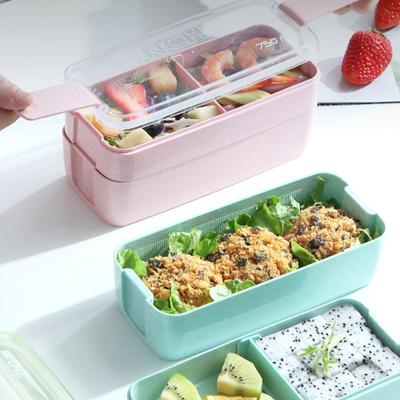 2 In 1 Stackable Bento Box Double Layer Adult Lunch Box Compartment Bento Containers Kit Meal Prep Containers