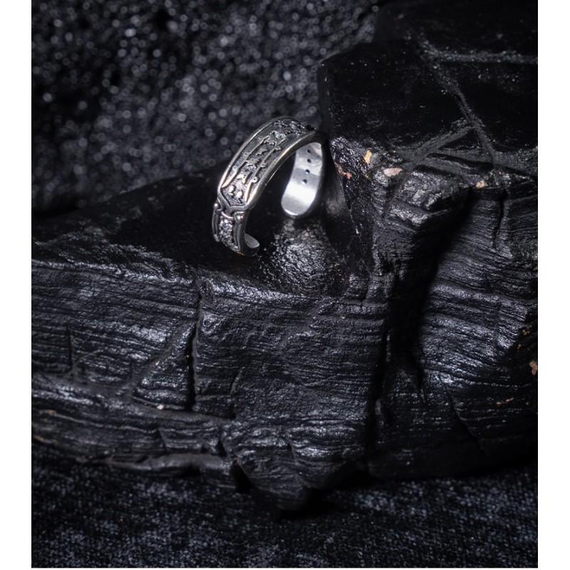Adjustable Open Ring Men Women Vintage Chinese Calligraphy Style Geometric Band Copper Jewelry