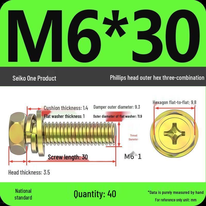 Concave Head Hexagon Combination Bolt Set with Spring Washer and Gasket - 3 Pieces
