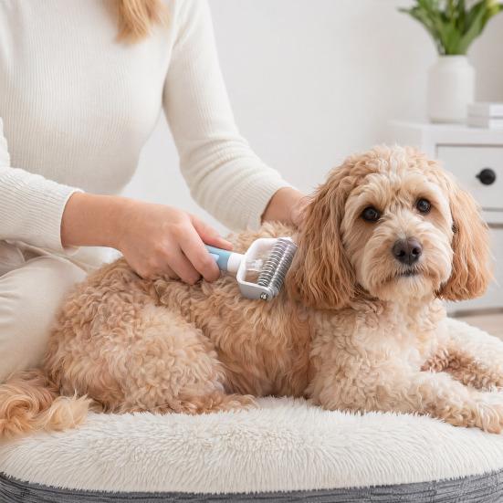 Dual-Sided Pet Grooming Comb for Dogs Cats, 2?in?1 Pet Deshedding Brush with Spray, Undercoat Rake Dematting Comb Tool for Long Haired Pet