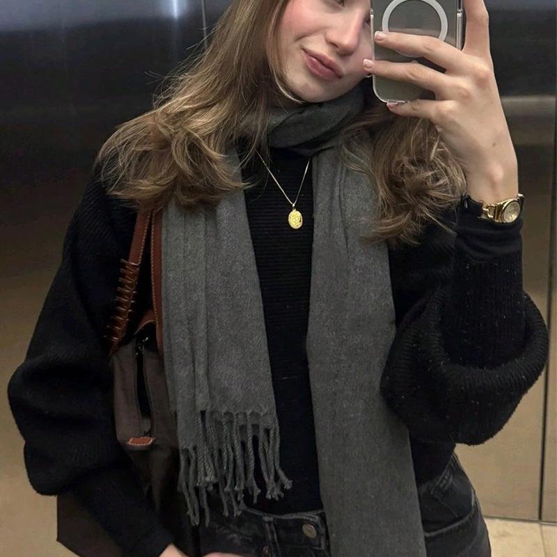 Luxury Winter Cashmere Scarf Women Solid Handkerchief Warm Pashmina Female Chuncky Shawl Pareo Soft Bufanda Outdoor Windproof