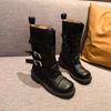 Thick heel belt buckle literary retro Martin boots soft and comfortable western cowboy boots medium tube desert pile leather women's boots