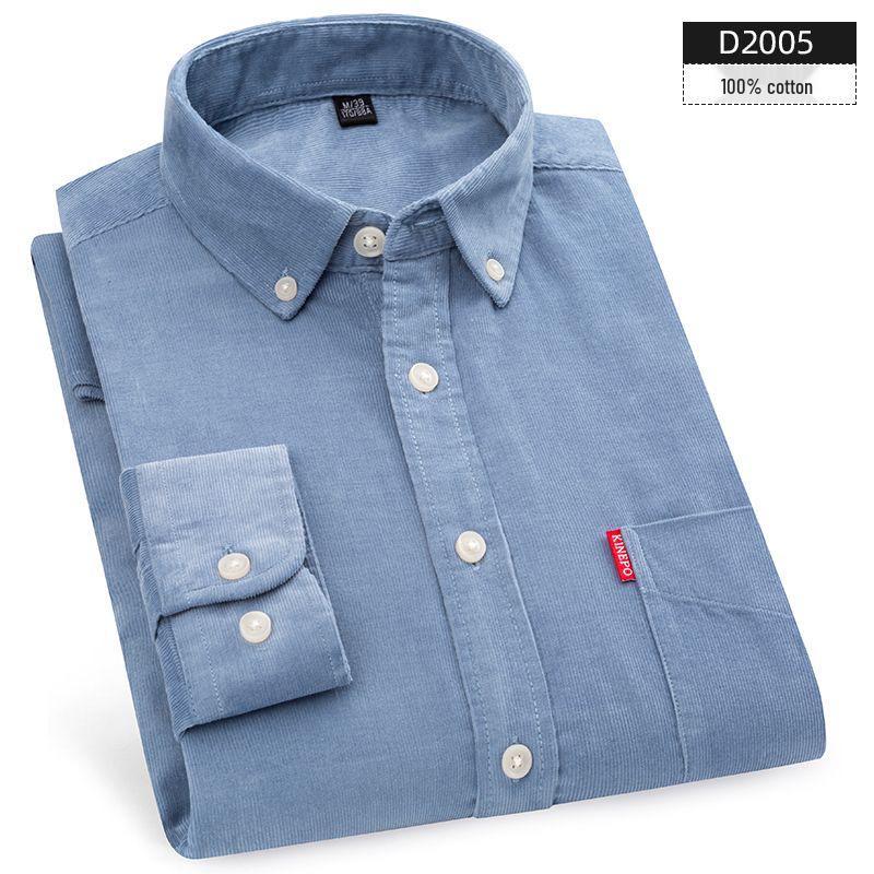 

Мужская вельветовая рубашка с длинным рукавом - 100% хлопок, повседневный крой, большие размеры, идеально подходит для осени и зимы 2XL