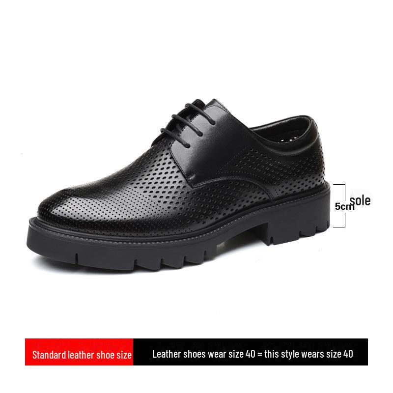 Spring Men's Genuine Leather Breathable Business Shoes - British Formal, Thick Sole, Height-Increasing, All-Match Korean Style