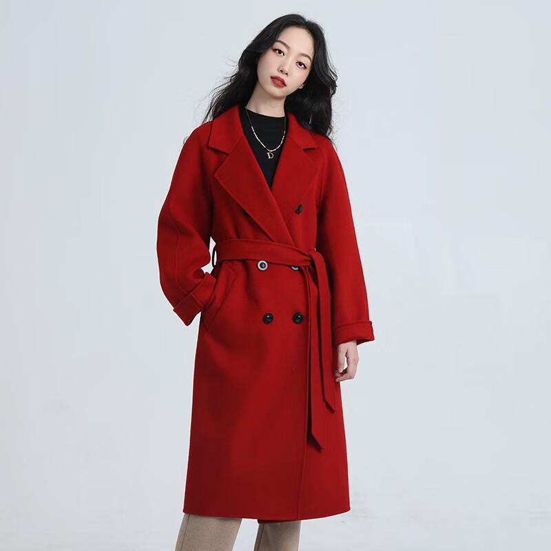 

Женское длинное двустороннее шерстяное пальто Fengxun с поясом S