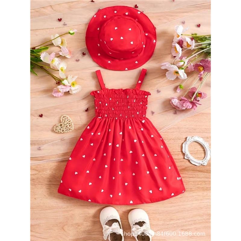 0-3 Years Old Girl Fashion Princess Dress Summer Children's Cute Heart-shaped Print Dress With Hat