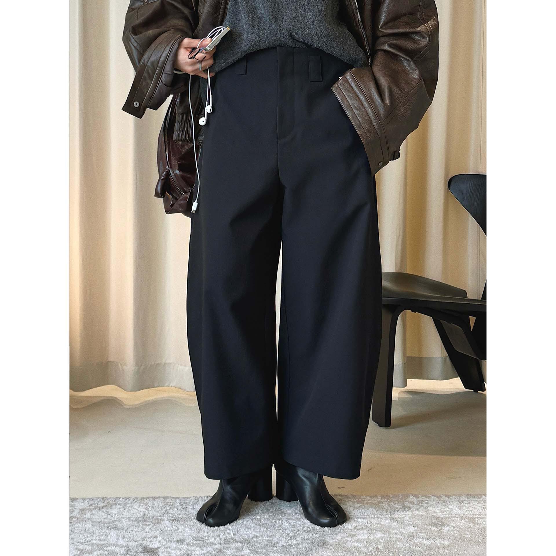 Spring Parisian Style High-Waisted Wide-Leg Curved Trousers - Flattering Nine-Point Length for Women Large чёрный