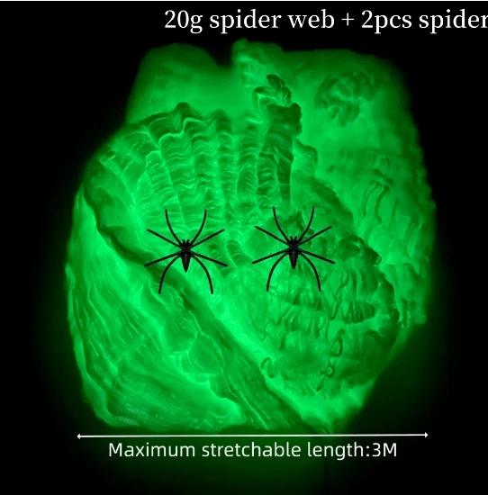 

White Glowing Stretch Cobwebs with Black Plastic Spiders Halloween Indoor Outdoor Creepy Party Haunted House Decor