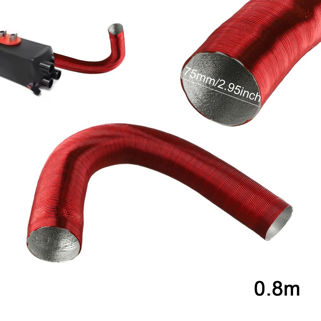 60-300cm Heater Flexible Aluminium Duct Hose Pipe 75mm Diameter Heat Resistant Inner Diameter 76mm-3 Meters (elongated) Red