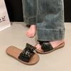 Bow Slippers Women's New Summer Leopard Print Versatile Flat Bottom Non-slip Outer Wear Schoolgirl Fashion Thick Bottom Sandals